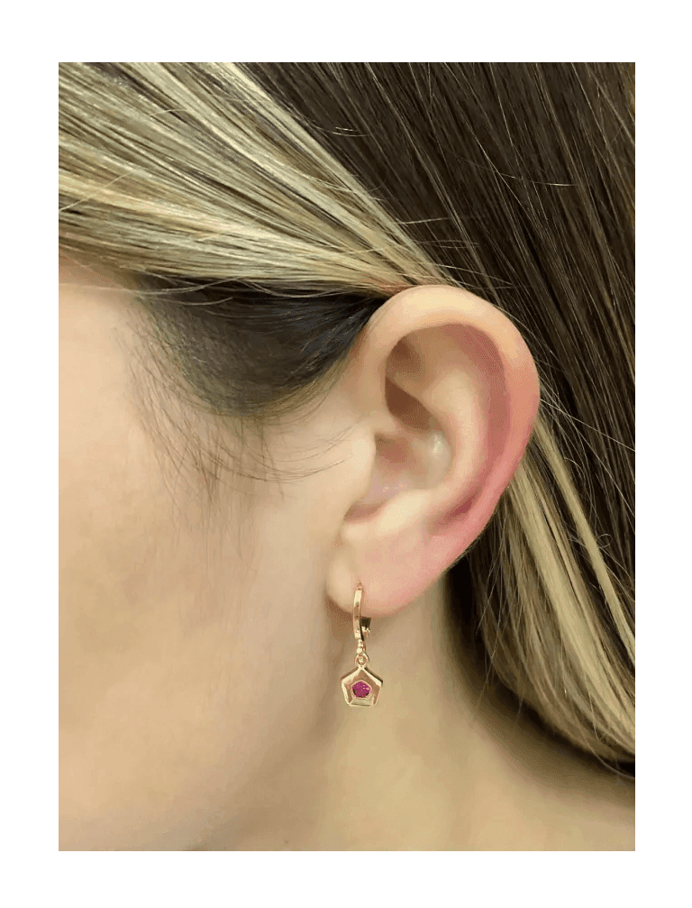 ARGOLA PENTÁGONO COM ZIRCÔNIA ROSA