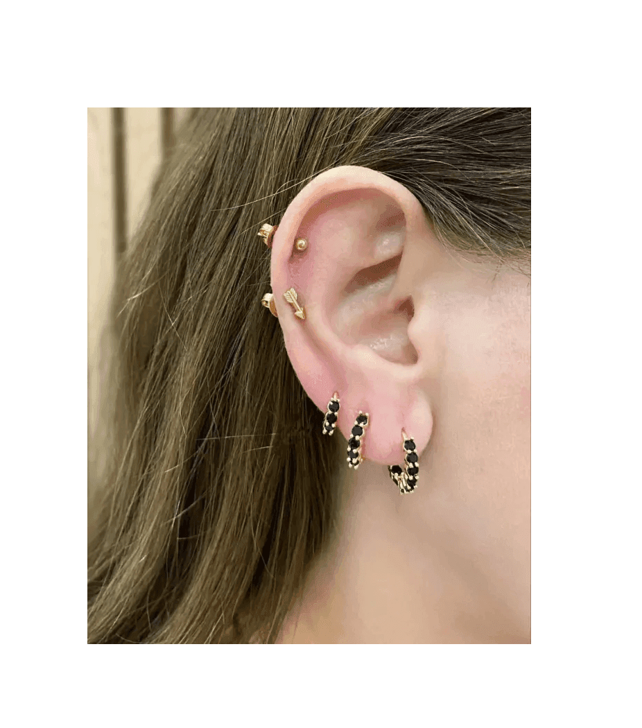 TRIO DE ARGOLINHAS ZIRCONIAS NEGRAS