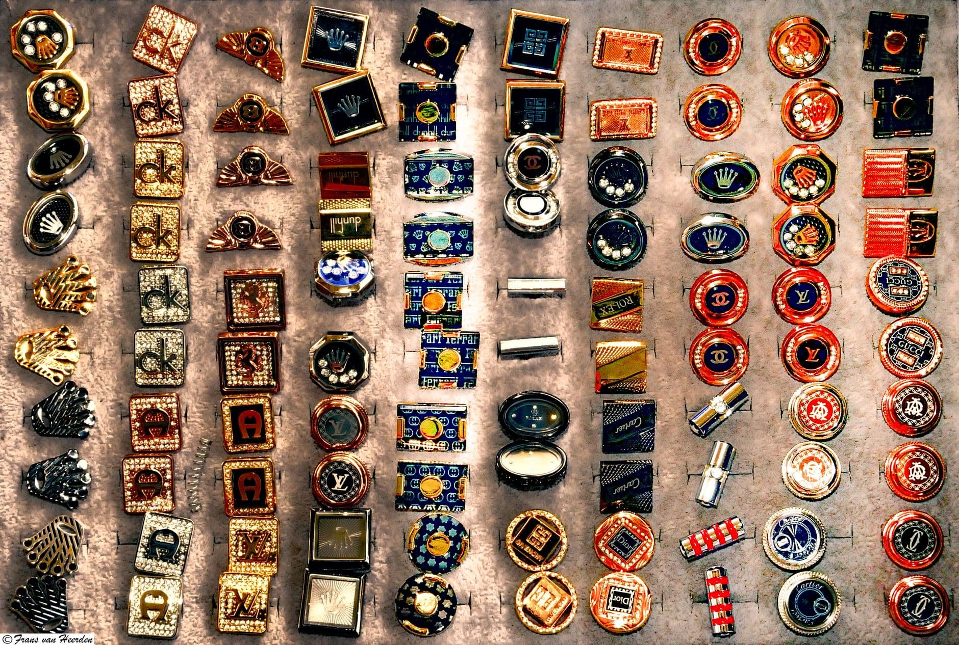 Array of luxurious cufflinks in Kuwait showroom, showcasing variety and style.